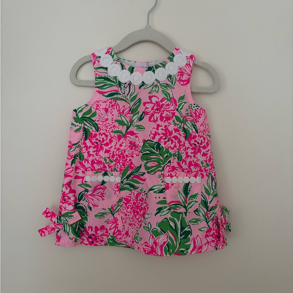 NWT Lilly Pulitzer Pink Floral Shift Dress with Green Leaf Accents